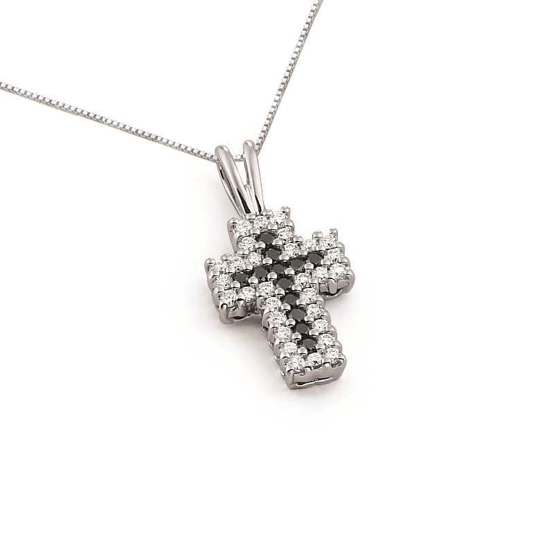 black white roman cross diamond necklace