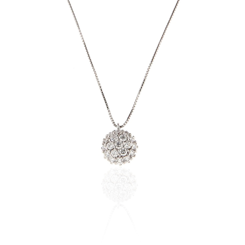 Italian Diamond Ball Pendant Necklace 1/2CT 18K White Gold
