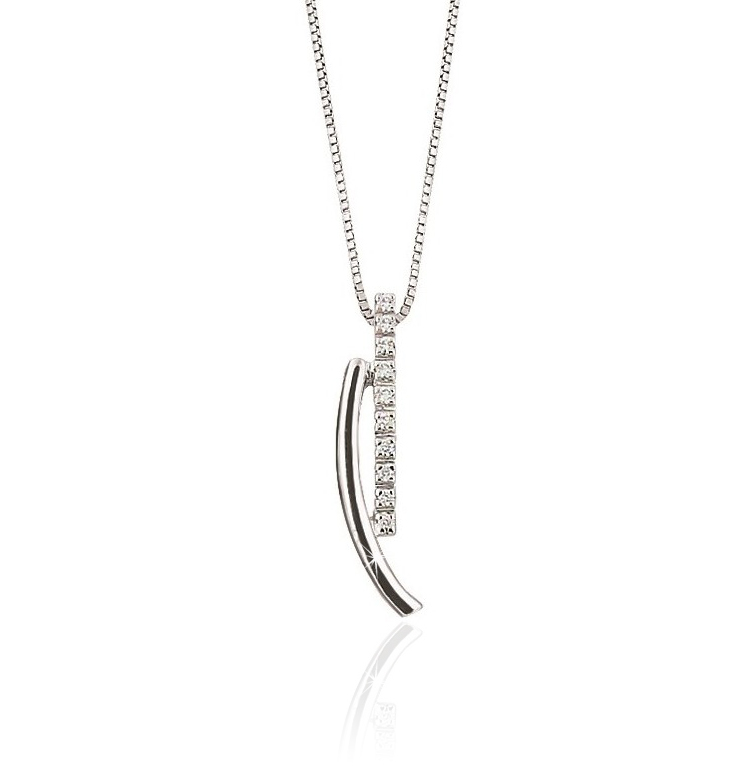 Modern Double Bar Diamond Drop Pendant Necklace
