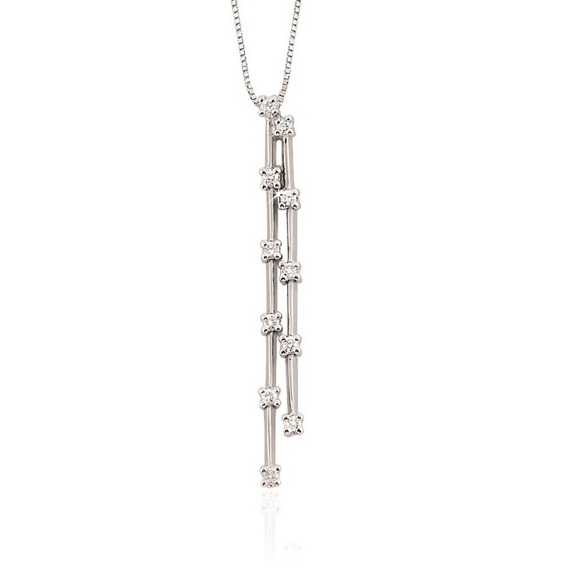 Graduated Double Vertical Bar Pendant Necklace 1/6CT Diamonds