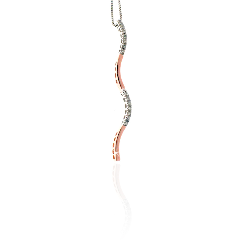 Two Tone Wavy Bar Pendant Necklace in Rose / White Gold
