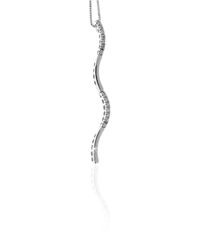 Wavy Veritcal Bar Pendant Necklace with Diamond Stations