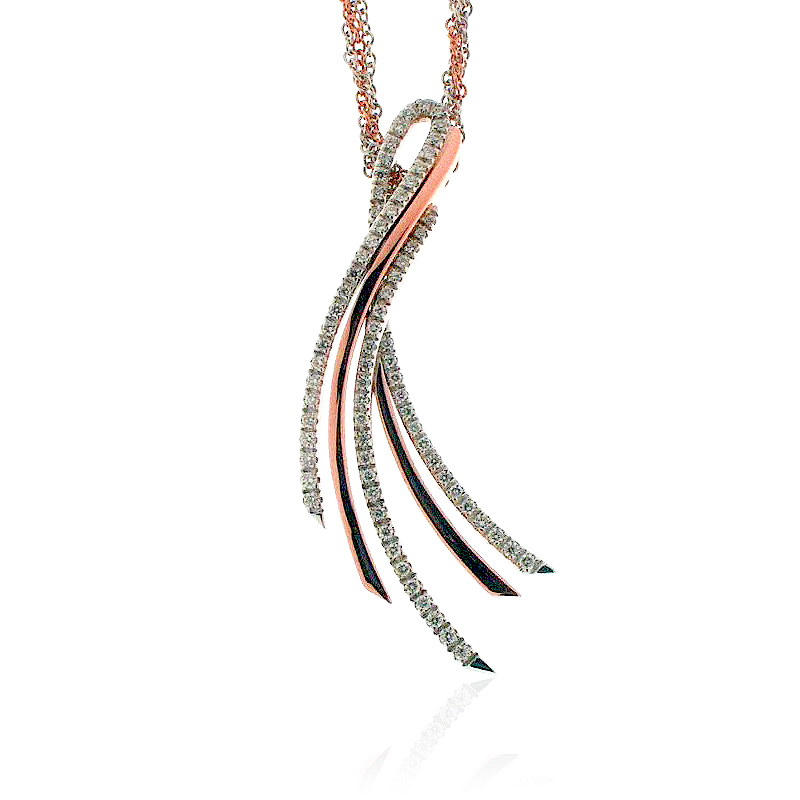 Extravagant 5 Bar Curved Diamond Necklace Two Tone Rose Gold