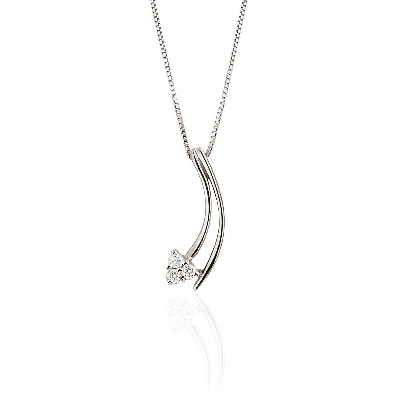 Curved 2 Bar Diamond Pendant Necklace 18K White Gold