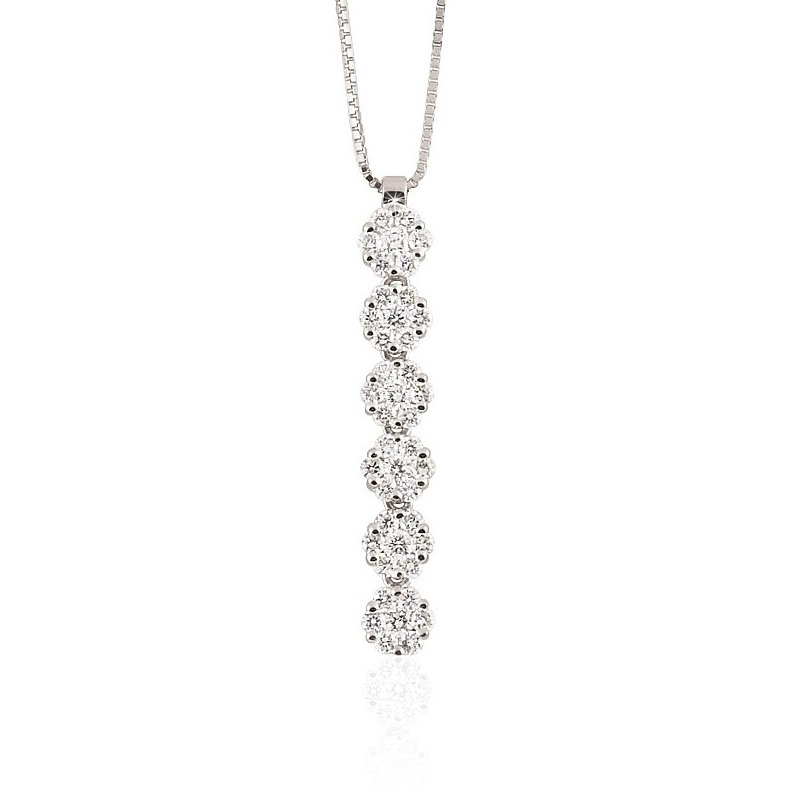 Fancy Graduated Vertical 6 Diamond Bar Pendant Necklace