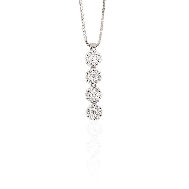Graduated Vertical Bar 4 Diamond Drop Pendant Necklace 0.39CT