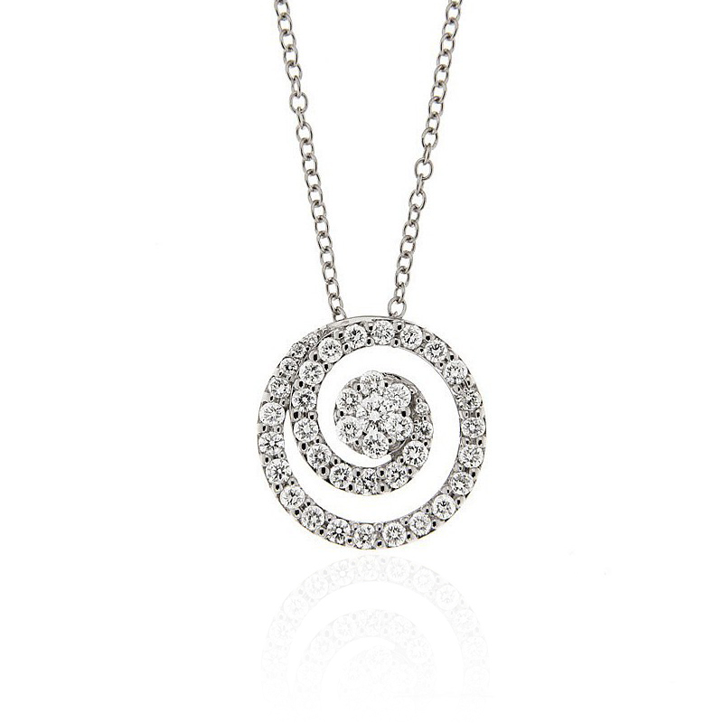 Circle Swirl Flower Pendant Necklace 1CT Diamonds