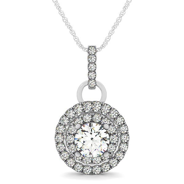 Royal Dual Halo Diamond Necklace with Circle Pendant