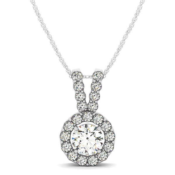 Classique V Neck Halo Necklace with Round Cut Diamond