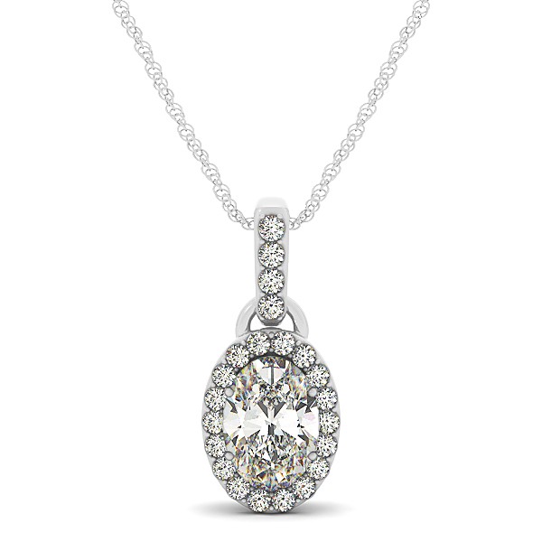 Stunning Halo Oval Diamond Necklace in White Gold