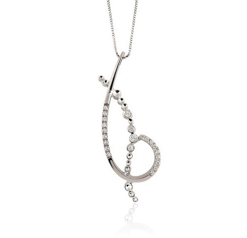Unique Curved Heart Diamond Pendant Necklace from Italy