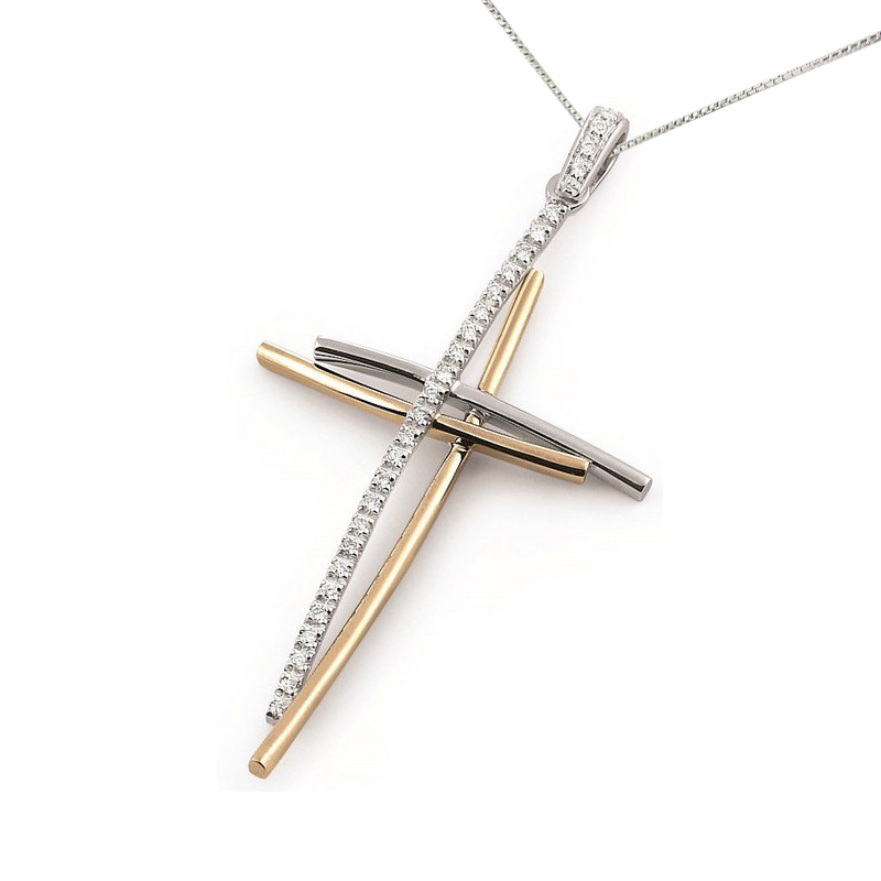 sophisticated double cross diamond necklace white yellow gold