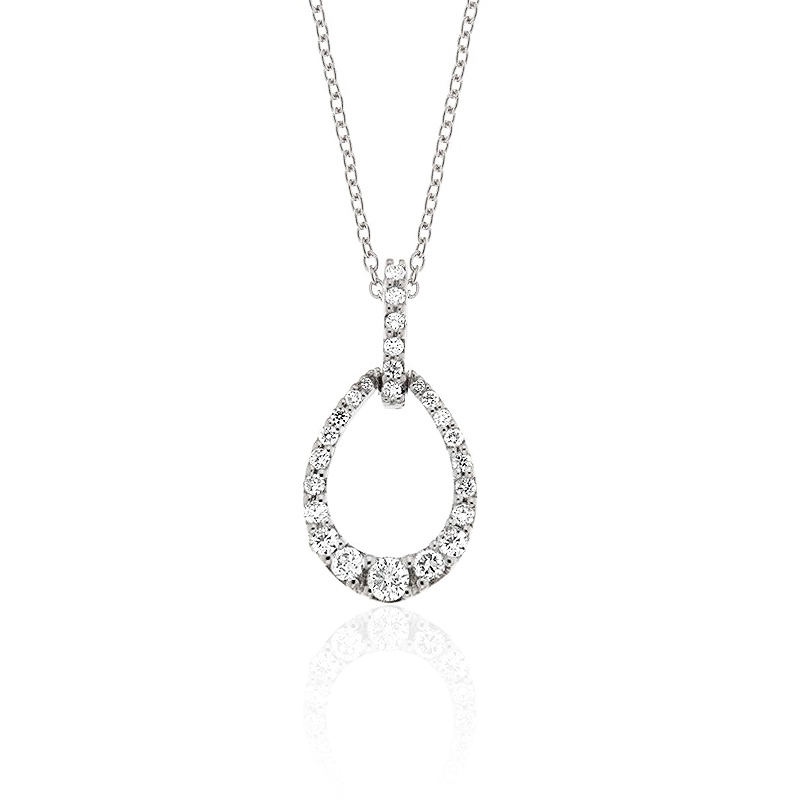 Extraordinary Italian Oval Drop Diamond Pendant Necklace