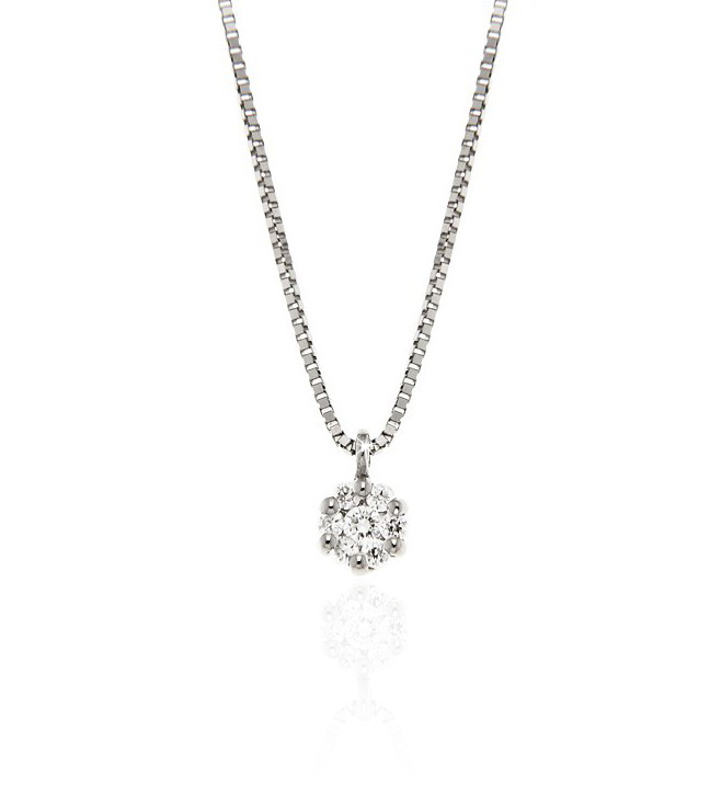 Classic Flower Pendant Necklace with Round Halo Diamond Cluster