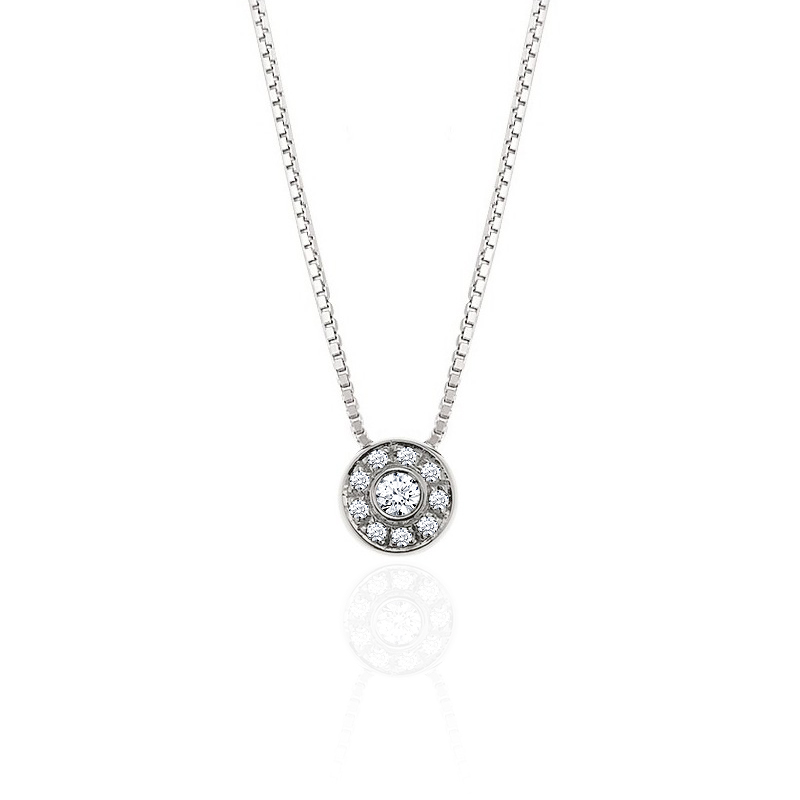 Fancy Round Halo Pendant Classic Diamond Necklace