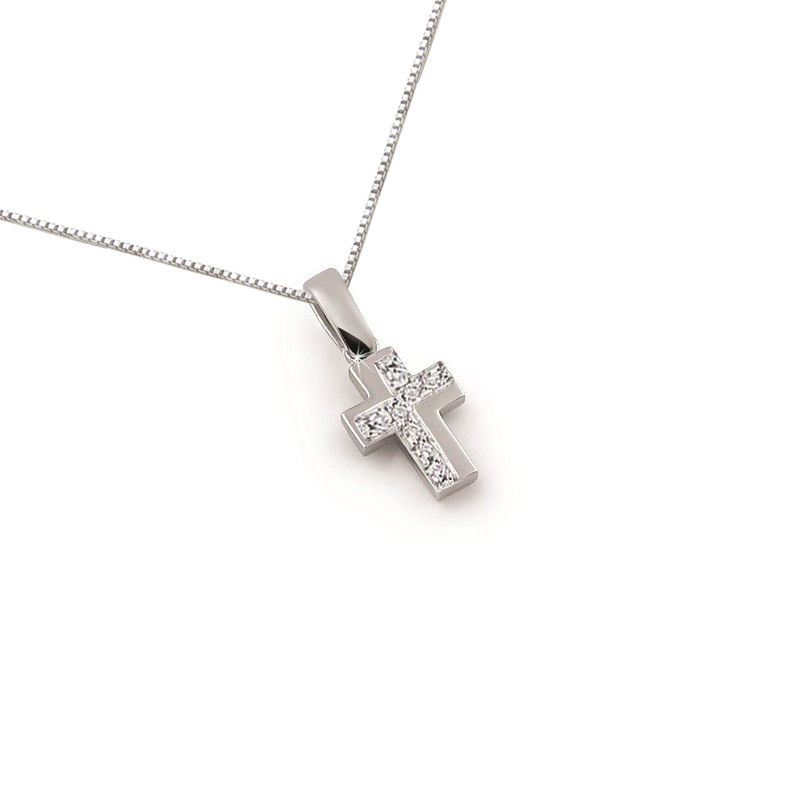 Simple Diamond Cross Necklace White Gold