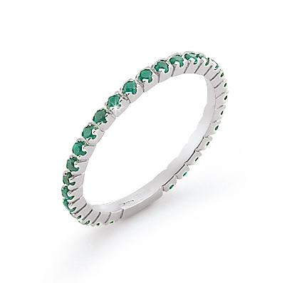 Italian Emerald Eternity Band Ring Diamond 18K White Gold