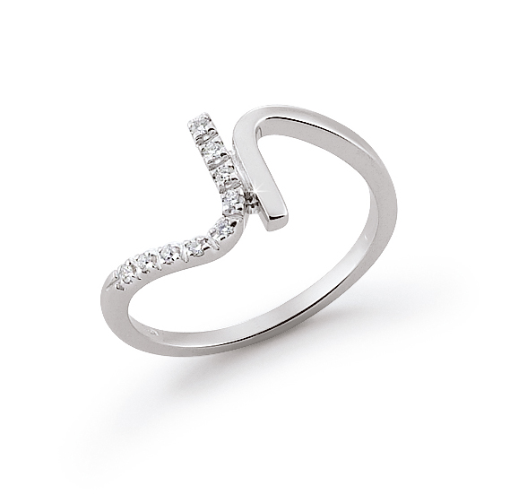 Italian Ring Curved Modern Design 0.07 Ct Diamond 18K White Gold