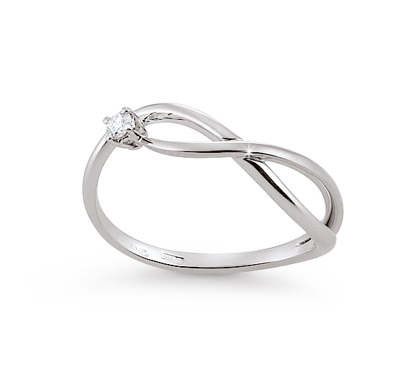 Italian Infinity Solitaire Flower Ring 0.03 Ct Diamond 18K White Gold