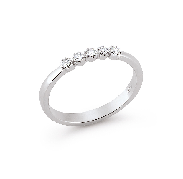 Gorgeous 5-Stone Italian Ring 0.1 Ct Diamond 18K White Gold