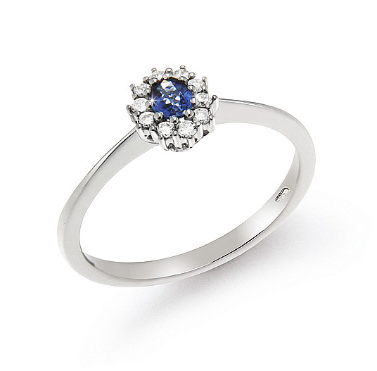 Equisite 0.26 Ct Sapphire Italian Ring 0.14 Ct Diamond 18K White Gold