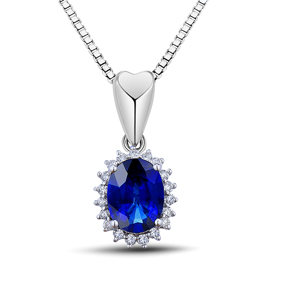 Unique 1.78 CT Diamond Sapphire Heart Necklace 18K White Gold