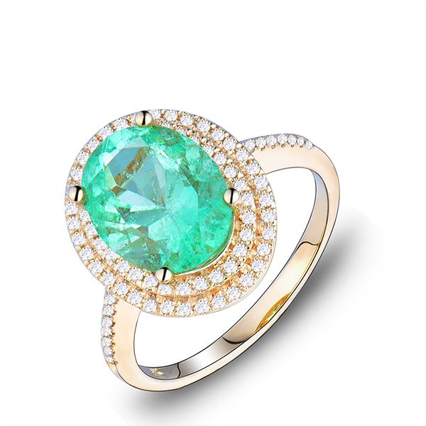 Vintage 3.12 CT Oval Emerald Engagement Ring Brilliant Diamond Pave