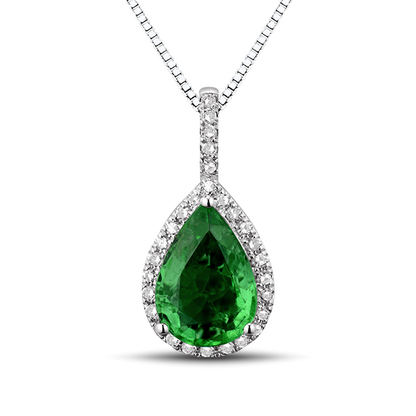 Stunning 2.25 CT Pear Cut Emerald Drop Necklace with Diamonds White Gold