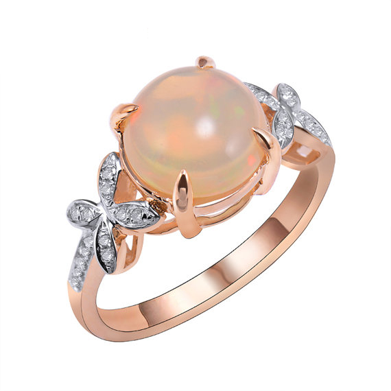Unique Flower 2.40 CT Natural Opal Gemstone Ring with Diamonds