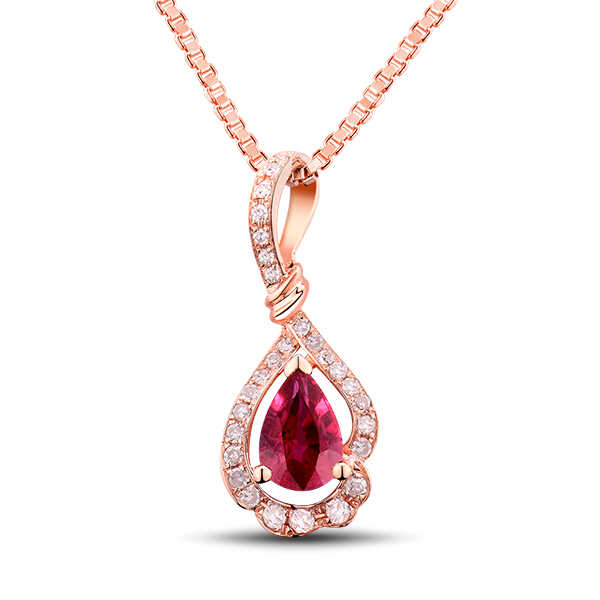 Unique 0.96 CT Blood Ruby Drop Necklace in Rose Gold with Diamonds