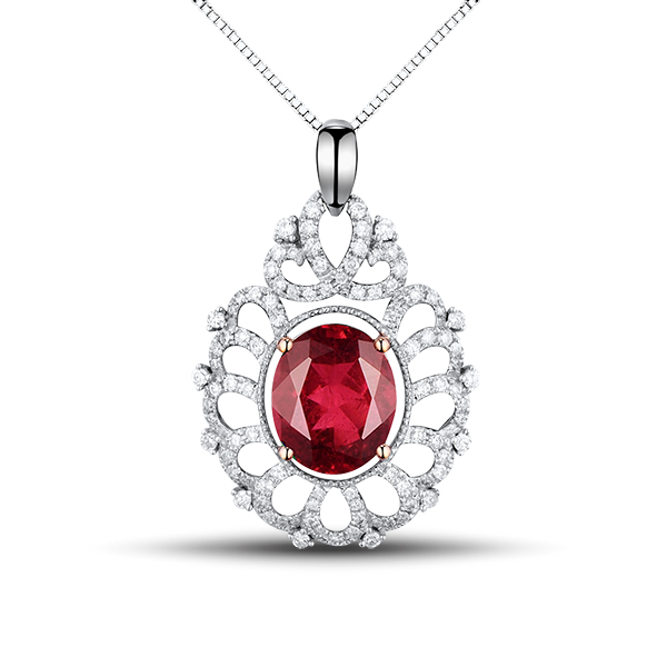 Royal 4.91 CARAT Oval Cut Ruby Necklace with Designer Diamond Pave