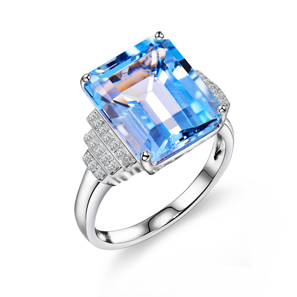 Vintage Emerald Cut 6.11 CT Topaz Engagement Ring Diamond Side Stones