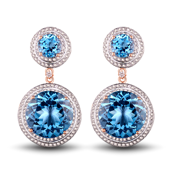 26.62Ct Sky Blue Topaz Diamond Earrings in 14K Rose Gold