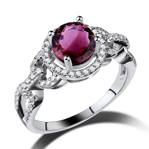 Vintage 1.39 CT Round Tourmaline & Diamond Engagement Ring