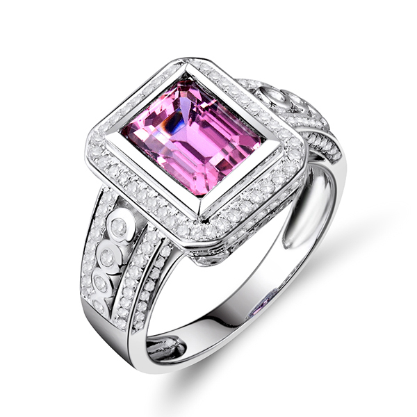 Classic Emerald Cut 3.48 CT Tourmaline Engagement Ring w Diamond Pave