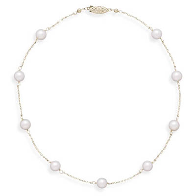 16" 14K Yellow Gold Chain with 7mm Grade A Cultured Akoya Pearls