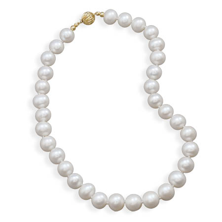 16.5" 10.5-11.5mm Cultured Freshwater Pearl Necklace with a Yellow Gold Clasp