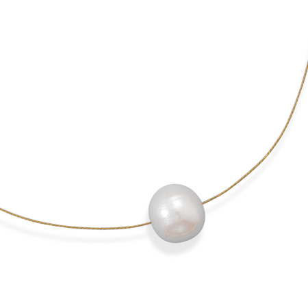 16" 24 Karat Gold Plated Necklace with Cultured Freshwater Pearl