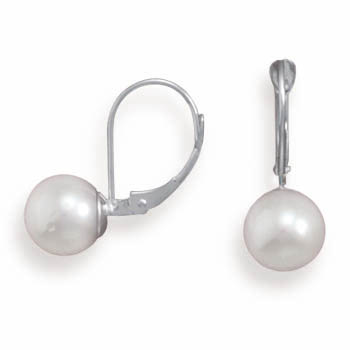 Grade AAA 7.5-8mm Cultured Akoya Pearl Earrings with White Gold Lever Cup