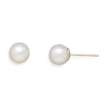 5.5-6mm Cultured Freshwater Pearl Stud Earrings with 14K Yellow Gold Posts and Earring Backs
