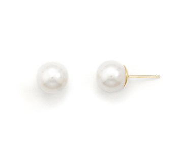 8.5-9mm Cultured Freshwater Pearl Stud Earrings with 14K Yellow Gold Posts and Earring Backs