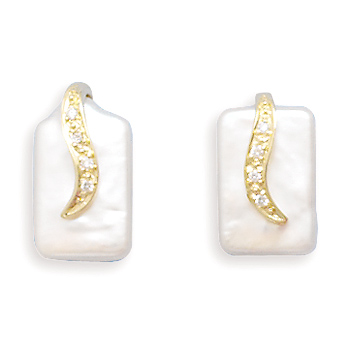 14K Yellow Gold Post Earrings with Pearl and Diamond Accents