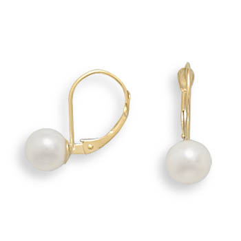 6.5-7mm Cultured Freshwater Pearl Earrings with Yellow Gold Lever Cup