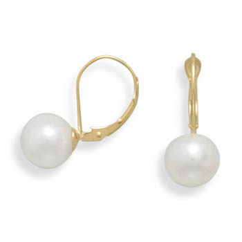8.5-9mm Cultured Freshwater Pearl Earrings with Yellow Gold Lever Cup