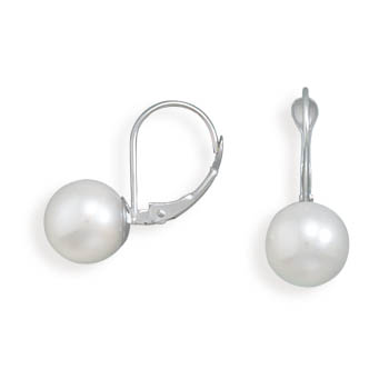 8.5-9mm Cultured Freshwater Pearl Earrings with White Gold Lever Cup