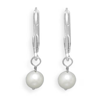 5-5.5mm Freshwater Pearl Drop Earrings with White Gold Lever Backs