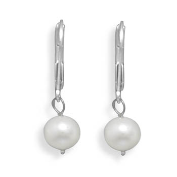 6.5-7mm Freshwater Pearl Drop Earrings with White Gold Lever Back