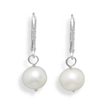8.5-9mm Freshwater Pearl Drop Earrings with White Gold Lever Back