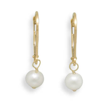 5-5.5mm Freshwater Pearl Drop Earrings with Yellow Gold Lever Back
