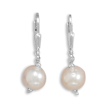 7mm White Cultured Freshwater Pearl with Bead Lever Earrings